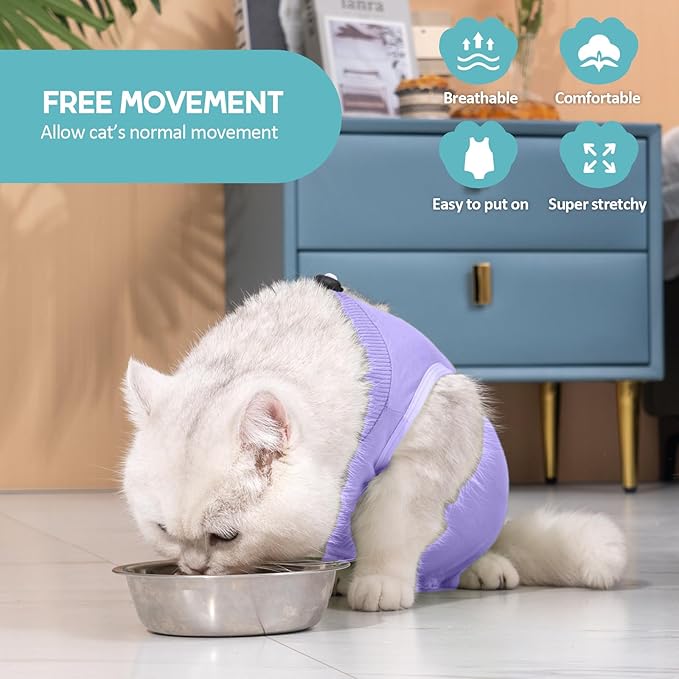 Avont Cat Recovery Suit - Kitten Onesie for Cats After Surgery, Cone of Shame Alternative Surgical Spay Suit for Female Cat, Post-Surgery or Skin Diseases Protection -Purple(L)