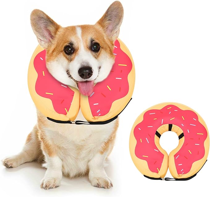 MIDOG Dog Cone, Soft Cone for Dogs After Surgery, Pet Inflatable Collar Protective Recovery Donut Collar to Prevent Pets from Touching Stitches, Wounds, and Rashes - DeepRed,S