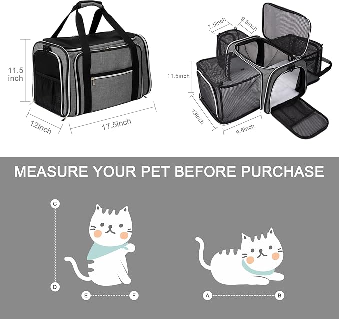 BAGLHER Cat Carrier Bag,Airline Approved Pet Carrier Soft Side Pet Travel 5 Sides Open Doors 3 Sides Expandable Foldable Dog Carrier with Fleece Pad