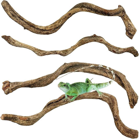 Reptile Branch Decor Snake Climbing Wood Branches Lizard Habitat Decorations Terrarium Wooden Tree Trunk Ornament for Bearded Dragon Snake Geckos Chameleon Frog 4 Pcs (14-16 inch)