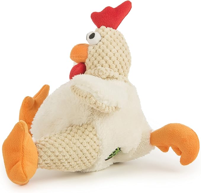 goDog Checkers Fat Rooster Squeaky Plush Dog Toy, Chew Guard Technology - White, Large