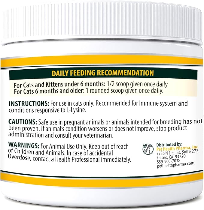 Trulysine Plus L-Lysine for Cats Immune Support Oral Powder 8oz/226g - Cats & Kittens of All Age, Sneezing, Runny Nose Squinting, Watery Eyes Chicken Liver Flavor (U.S.A)(226 Grams (900mg / Scoop))