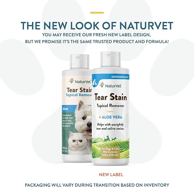 NaturVet – Tear Stain Topical Remover Plus Aloe – 4 oz | Eliminates Unsightly Tear & Saliva Stains | Gentle, Water-Based Formula | for Dogs & Cats