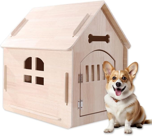 Dog House Indoor with Door for Small Medium Dogs, Small Dog House Breathable Weatherproof, Easy Assemble Solid Wood Dog House with Air Vents and Elevated Floor(18.5" W x 23.03" D x 23.23" H)