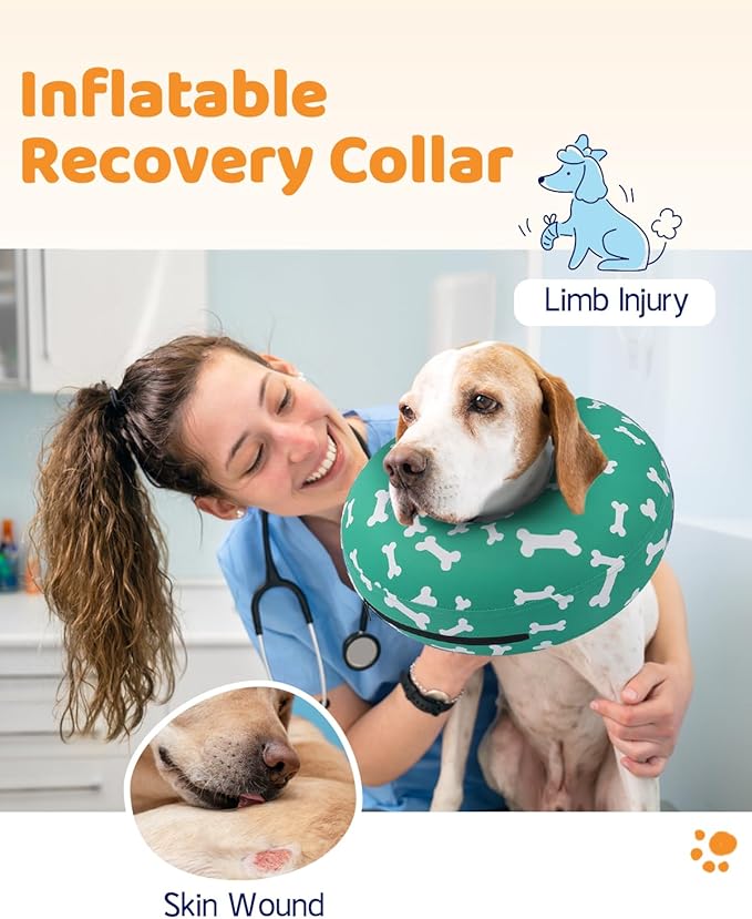 Supet Inflatable Dog Cone Collar Alternative after Surgery, Dog Neck Donut Collar Recovery E Collar, Soft Dog Cone for Small Medium Large Dogs