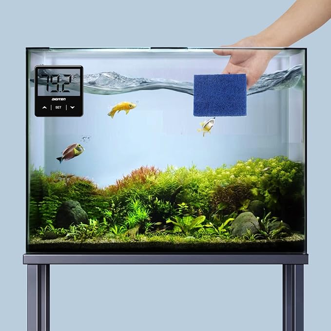 DIGITEN Aquarium Thermometer with Aquarium Scrubber Fish Tank Thermometer with Aquarium Sponge Terrarium Water Temperature Gauge with Fish Tank Clean Tools