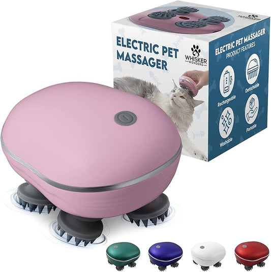 Scalp Massager Pet-Friendly Silicone Massage Brush - Soothing Head, Scalp and Body Scrubber for Pets - Cat Face Electric Sratchers - Gentle Grooming Tool for Ultimate Relaxation (Pink)