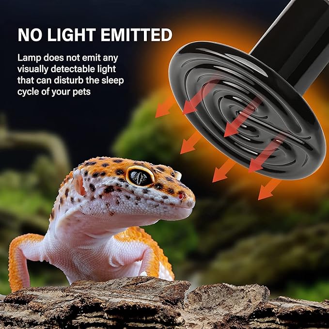 HealSmart Reptile Heat Lamp 100W 2-Pack Ceramic Heat Emitter, No Light Emitting Heat Bulbs for Amphibian Pet Brooder Coop Incubating Chicken, Lizard Bearded Dragon Turtle Snake Terrarium Black