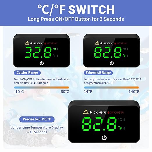 Digital Aquarium Thermometer, Stick-on Fish Tank Thermometer with LED Display, Wireless Aquarium Temperature Measurement with Battery-change Tool and Extra Sticker.(Black*2)