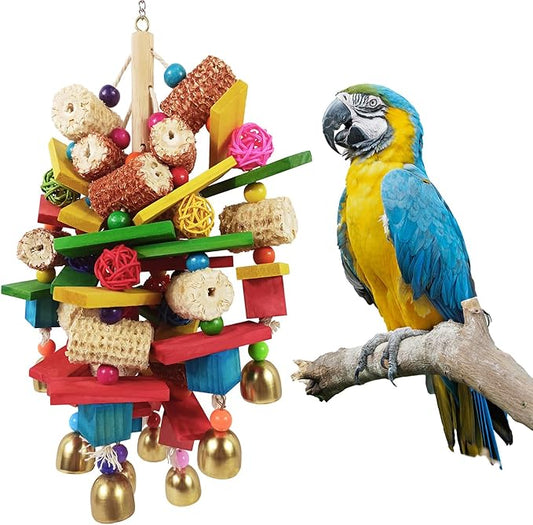 Bird Toys, Parrot Toys for Large Birds, Natural Peppered Wood African Grey Parrots, Macaws, Cockatoos, Amazon Parrot chew Toys, Aviary Hanging Toys