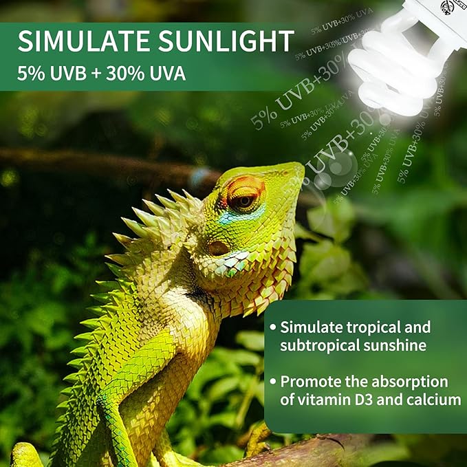 UVA UVB Reptile Light-15W 5.0,Tropical & Sub-Tropical Terrarium Compact Fluorescent Lamp,UVB Reptile Light Bulb for Snake,Chameleons,Iguanas