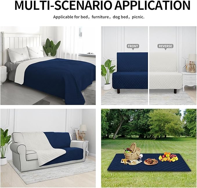 Easy-Going 100% Waterproof Dog Bed Cover Reversible Leak Proof Couch Cover Washable Sofa Cover Furniture Protector Blanket for Pets Kids Children Dog Cat (110x90 Inch, Navy/Ivory)