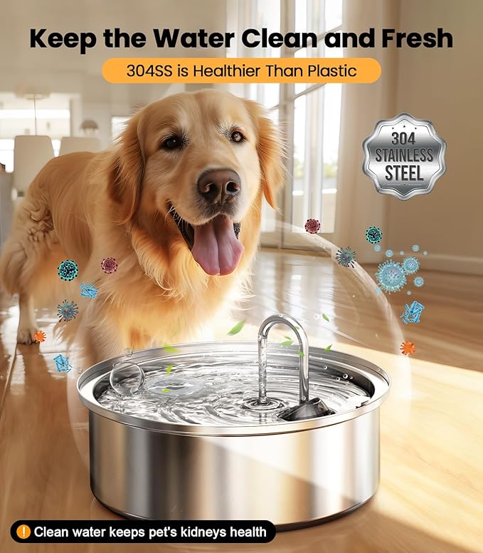 oneisall Dog Water Bowl Dispenser,7L Quiet Automatic Dog Water Dispenser Stainless Steel,100% BPA-Free for Cats and Small and Medium Large-Sized Dogs