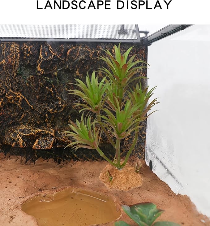 Reptile Artificial Plants Terrarium Decor, Fake Desert Plants Bearded Dragon Tank Decorations Accessories fit Crested Gecko Leopard Lizard Chameleon Ball Python Snake Frog - Tillandsia