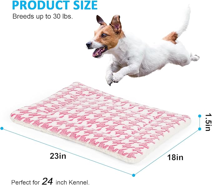 Dog Bed Mat, Reversible Dog Crate Pad for Medium Small Dogs, Portable and Soft Pet Bed Mat, Machine Washable Pet Bed Pad for 24-inch Kennel(Pink)