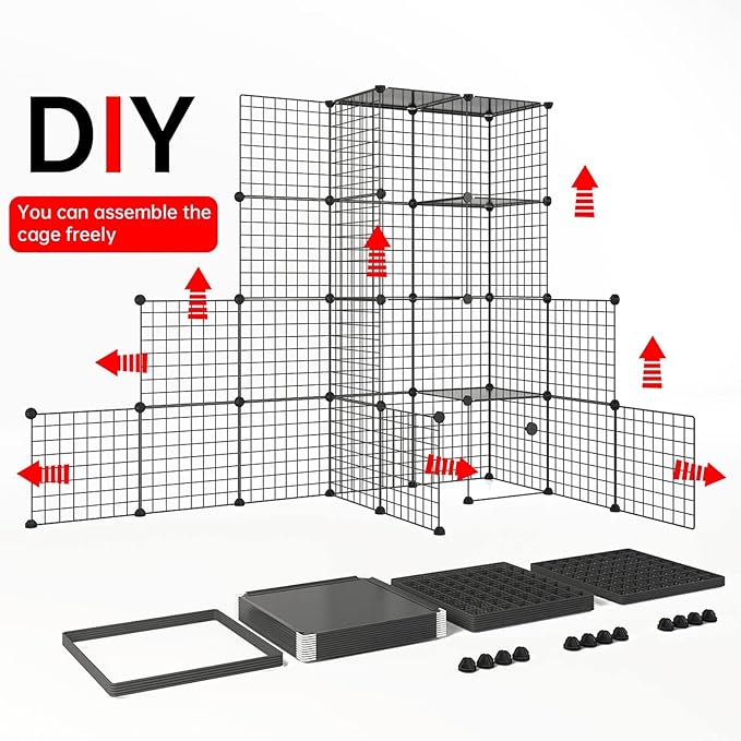 Outdoor Cat House, Cages Enclosure with Super Large Enter Door, 55.1L x 27.6W x 55.1H Balcony Cat Playpen with Platforms,DIY Kennels Crate, Exercise Place Ideal for 1-4 Cats, BLACK