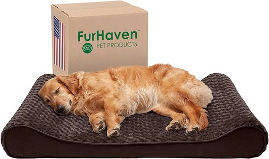 Furhaven Orthopedic Dog Bed for Large Dogs w/ Removable Washable Cover, For Dogs Up to 75 lbs - Ultra Plush Faux Fur & Suede Luxe Lounger Contour Mattress - Chocolate, Jumbo/XL
