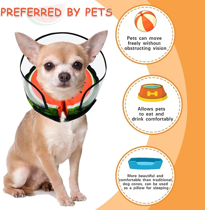 Dog Cone,Dog Surgery Collar,Dog Cones for Small Medium Large Dogs,Inflatable Cone for Dogs,Watermelon Dog Cone Collar, Does not Impede Vision Dog Recovery Collar