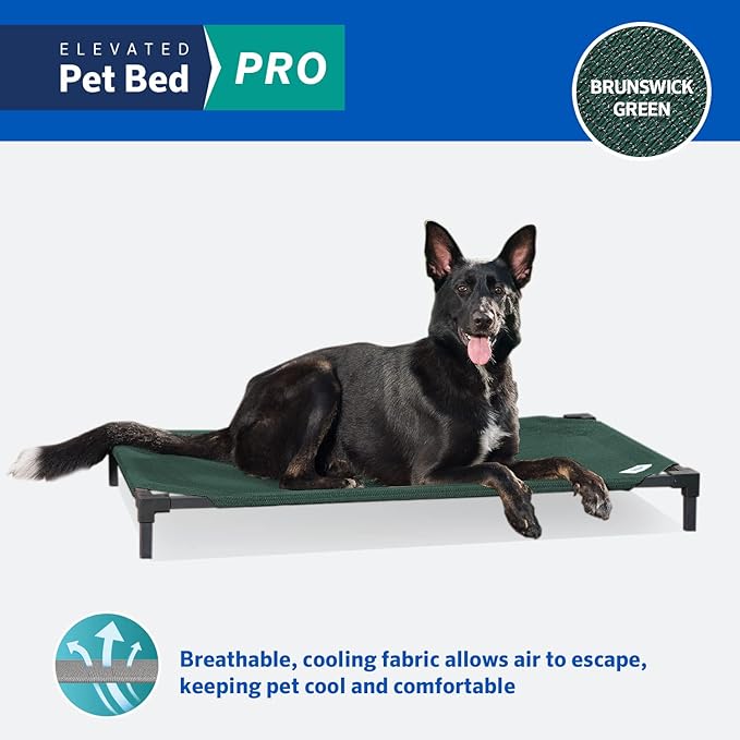 COOLAROO Cooling Elevated Dog Bed PRO, Standard, Fits in 48In Crate, Easy Assembly Frame, Brunswick Green.