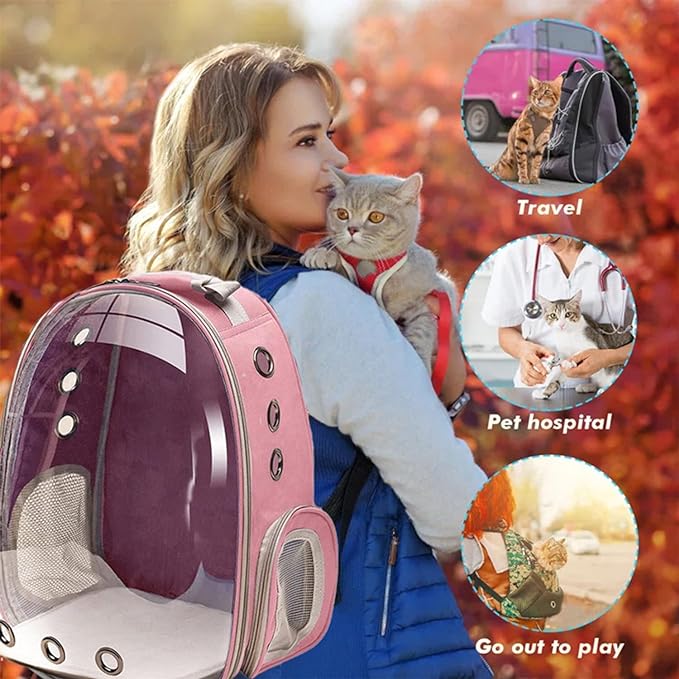 Cat Backpack Carrier, Pet Cat Carrier with Ventilated Design for Carrying Puppy Cats, Pet Carrier Back Pack Bag Space Capsule for Traveling/Hiking/Camping/Outdoors (Pink)