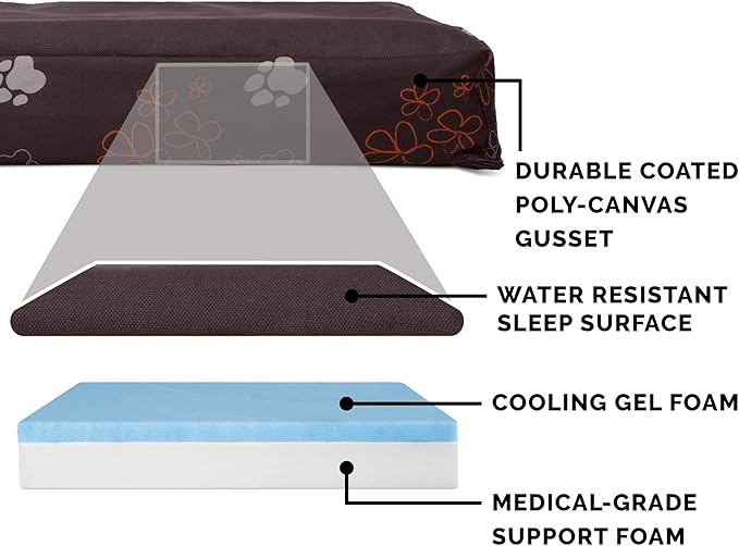 Furhaven Water-Resistant Cooling Gel Dog Bed for Small Dogs w/ Removable Washable Cover, For Dogs Up to 20 lbs - Indoor/Outdoor Garden Print Mattress - Bark Brown, Small