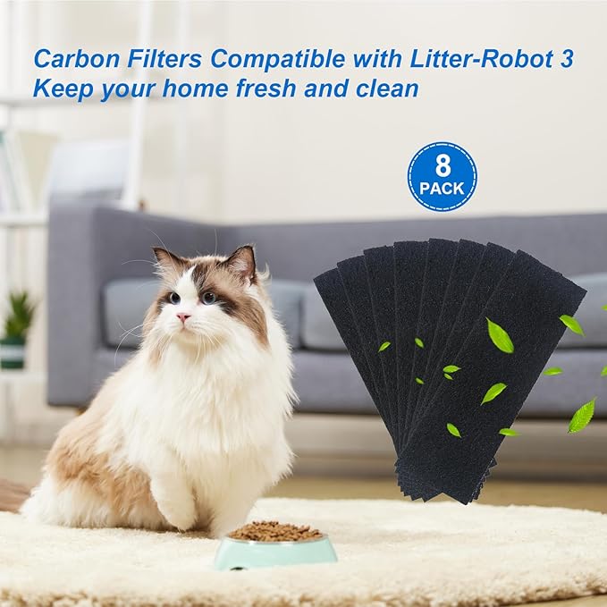 8 Pack Carbon Filters Compatible with Litter Robot 3 Replacement Filters for Absorbing Odors Control Damp from Pets and Keep Home Fresh