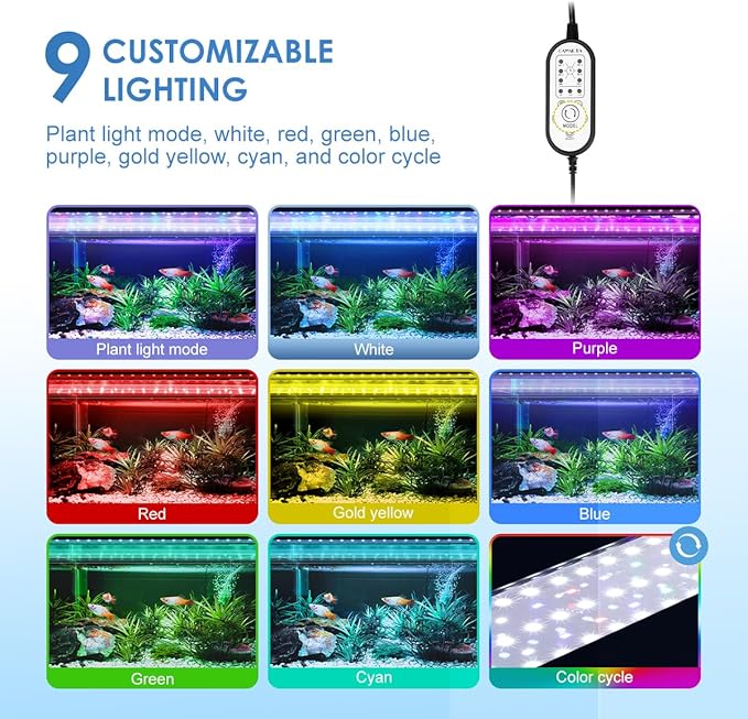 Aquarium Light,26W 24/7 Natural Mode,9 Light Modes(Water Grass Mode & 7 Colors & Cycle),Adjustable Timer and 7 Color Brightness - with Expandable Mounting Bracket for 30~36IN Fish Tank