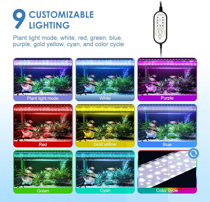 Aquarium Light,42W 24/7 Natural Mode,9 Light Modes(Water Grass Mode & 7 Colors & Cycle),Adjustable Timer and 7 Color Brightness - with Expandable Mounting Bracket for 48~54IN Fish Tank