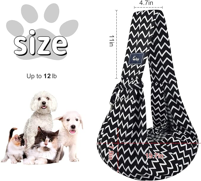 CUBY Dog and Cat Sling Carrier - Hands Free Reversible Pet Papoose Bag - Soft Pouch and Tote Design - Suitable for Puppy, Small Dogs Cats Outdoor (Black Stripe, Unadjustable Strap)…