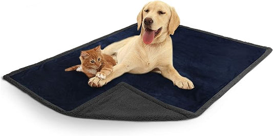 PetAmi WATERPROOF Dog Blanket for Medium Large Dog, Pet Puppy Blanket Couch Cover Protection, Sherpa Fleece Cat Blanket, Sofa Bed Furniture Protector Reversible Soft Plush Washable, 60x40 Navy Gray