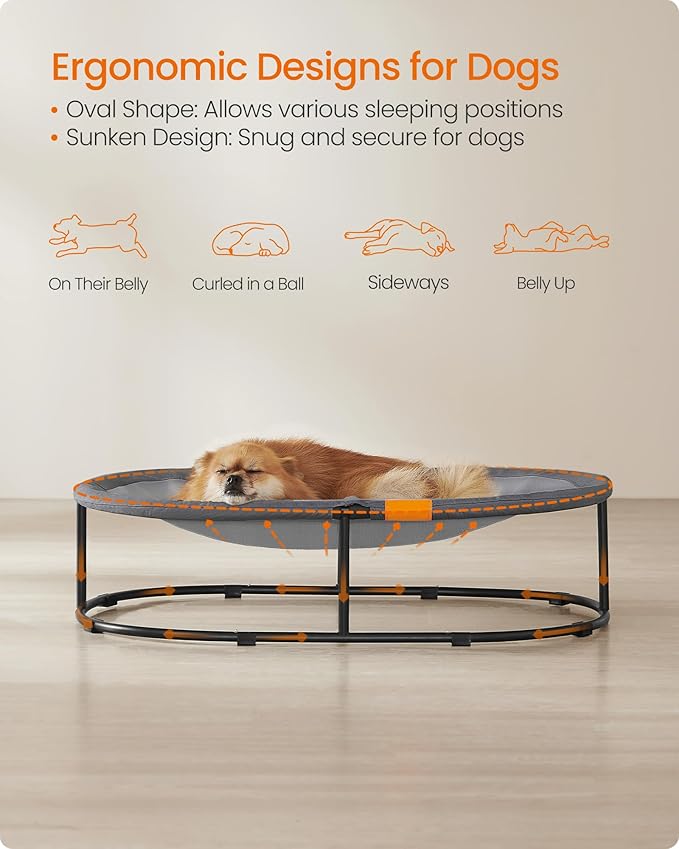 Feandrea Pet Bed, Elevated Dog Bed for Small, Medium Dogs, Cat Bed for Multiple Cats, with Removable Washable Mesh, for Pets up to 40 lb, Oval, Gray UPCB003G01