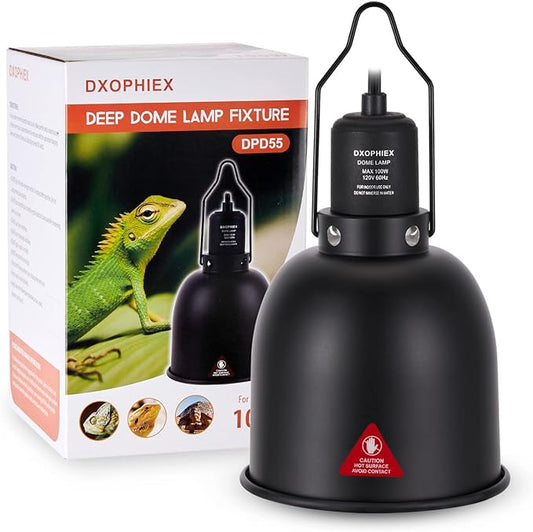 5.5inch Deep Dome Reptile Heat Lamp Reptile Light Fixture UVB Reptile Light Fixture Max 100W for Bearded Dragon, Turtles, Snake and Lizard Terrarium