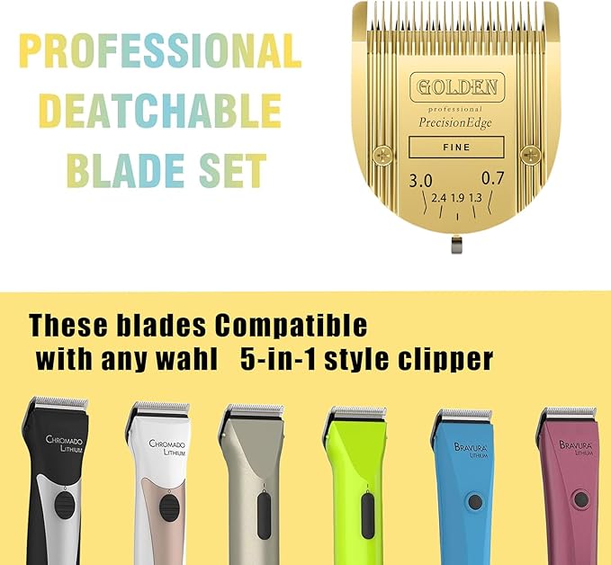 Adjustable 5 in 1 Blades Dog Grooming Blades Compatible with Wahl Animal Clipper Arco, Bravura, Chromado, Creativa, Figura, and Motion Pet, Dog, and Horse