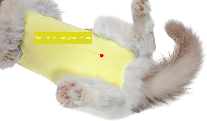 Cat Surgery Recovery Suit Female Kitten Cat Onesie for Cats After Surgery Spay Surgical Abdominal Wound Skin Diseases Cone Collar Soft Alternative Wear (Yellow, S)