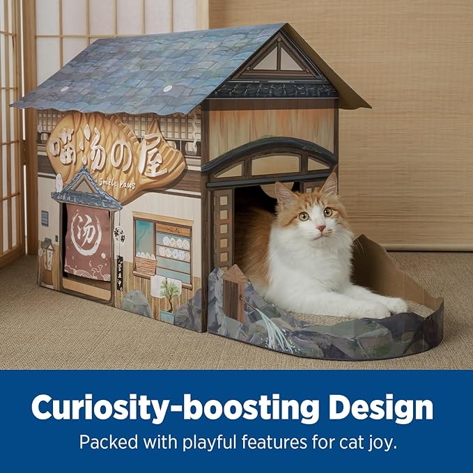 Cat Beds for Indoor Cats, Cardboard Cat House with Scratchers, Onsen Hotel, Large Sturdy Cat Furniture Condo Cave Tent, Easy to Assemble Pet Toys Accessories Stuffs, Bunny Small Animals