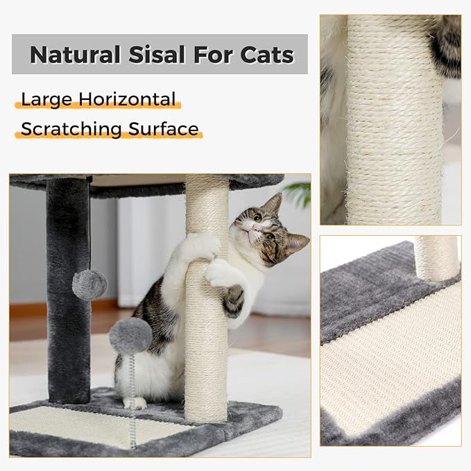 PAWZ Road Cat Scratching Post Bed, Featuring with Soft Perch Sisal-Covered Scratch Posts and Pads with Play Ball Great for Kittens and Cats