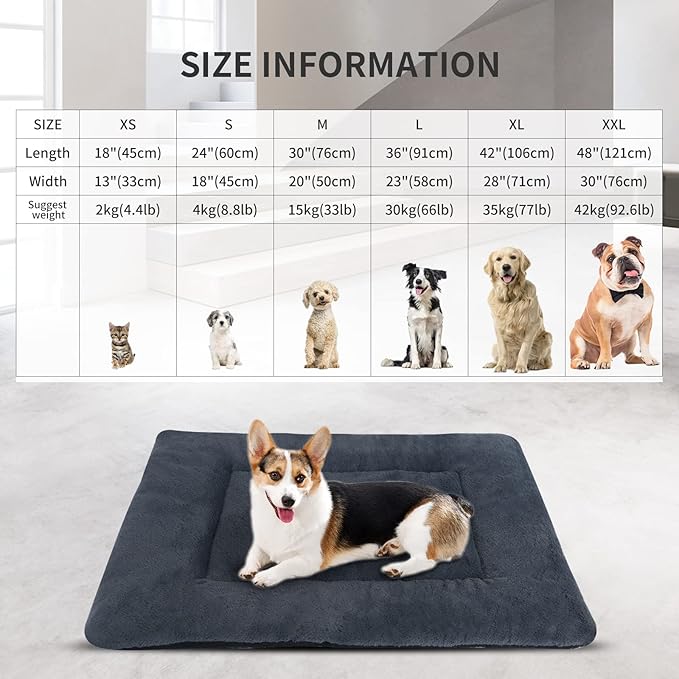 Reversible Dog Bed Mat with Plush and Corn Velvet,Soft Warm Pet Cushion, Dual Purpose Washable Sleeping Mattress Bed for Small Medium Large Dog and Cat XB004 (42"x28", Dark Grey)