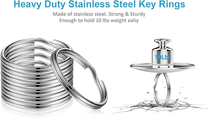 Split Key Ring Circle Assorted, Round Keyring Durable 5 Sizes (1/2 inch, 3/4 inch,1 inch, 1.25 inch, 1.38 inch)