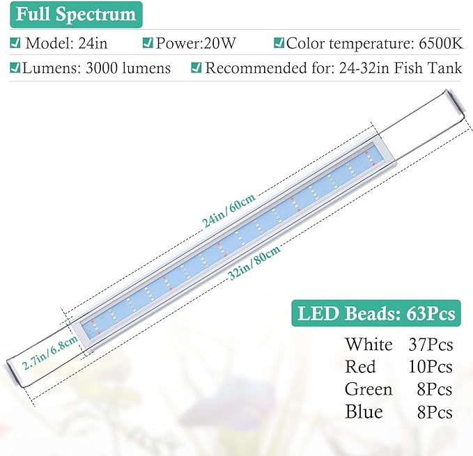 HITOP Full Spectrum LED Aquarium Light – 24-32" Classic Fish Tank Light with Timer, Aquarium Plant Light with Stable Extendable Brackets (24-32in)