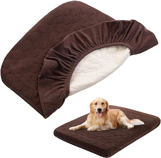 nanbowang Waterproof Dog Bed Covers Replacement Washable Pet Hair Easy to Remove, Dog Pillow Cover Quilted, Pet Bed Cover Lovely Puppy Bed Cover for Dog/Cat 40x53 Brown