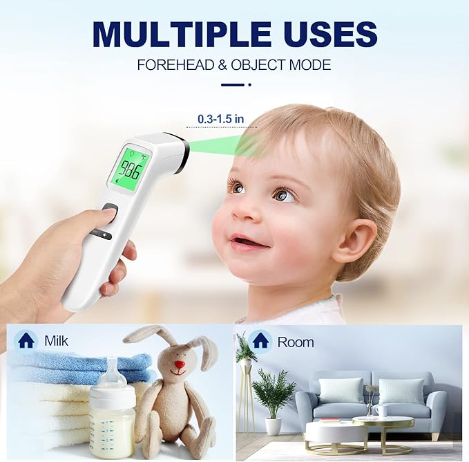 Non-Contact Thermometer for Kids, Digital Baby Thermometer, Color-Coded Screen, 1 Second Result, Accurate & Easy to use (Multicolor)
