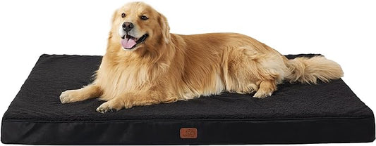 Bedsure Jumbo Dog Bed for Large Dogs - XXL Orthopedic Waterproof Dog Beds with Removable Washable Cover, Egg Crate Foam Pet Bed Mat, Suitable for Dogs Up to 150lbs, Black