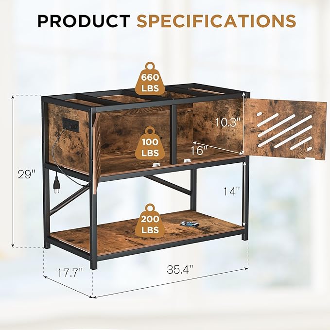 MELLCOM 40-50 Gallon Fish Tank Stand with Power Outlets & LED Light,Metal Aquarium Stand with Cabinet for Fish Tank Accessories Storage,Turtle Reptile Terrariums Stand Rack,Tank not Included