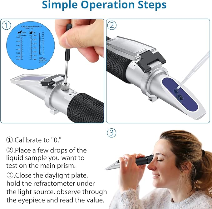 AUTOUTLET Refractometer 3-in-1 Animal Clinical Refractometer with ATC Function Measuring Animal's Urine Specific Gravity and Serum Protein for Veterinary and Pet Owner