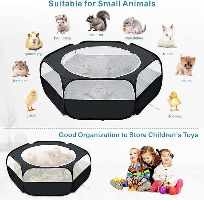 XIRGS Small Animal Playpen, Waterproof Small Pet Cage Tent Portable Outdoor Exercise Yard Fence with Top Cover Anti Escape Yard Fence for Kitten/Cat/Rabbits/Bunny/Hamster/Guinea Pig/Chinchillas