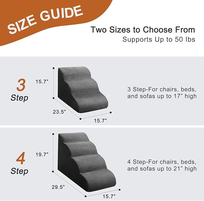 Ryoizen Dog Stairs for Small Dogs, Dog Steps for Bed Couch, Extra-Wide High Density Foam Dog Ramp Ladder for Dog, Cat, Small Pets, Waterproof Non-Slip 3 Tiers Pet Stairs, Gifts Lint Roller for Dogs