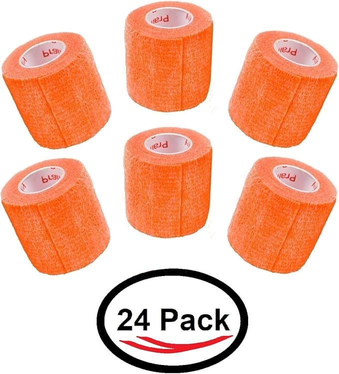 2 Inch Vet Wrap Tape Bulk (Orange) (Pack of 24) Self Adhesive Adherent Adhering Flex Bandage Grip Roll for Dog Cat Pet Horse