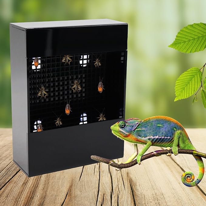 Chameleon Feeder, Bearded Dragon Bug Bowl, Black Acrylic Reptile Feeder Box, Wall-Mounted Insect Feeder with Suction Cups, Tank and Aquarium Accessories for Lizard Bearded Dragon Gecko Frog