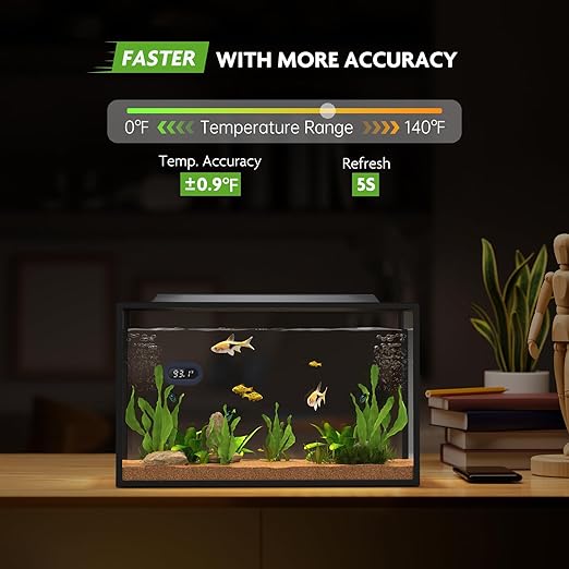 Fish Tank Thermometer, LED Digital Aquarium Thermometer Highly Accurate Temperature Measurement, Tank Thermometer for Freshwater and Saltwater, White Display ±0.9℉