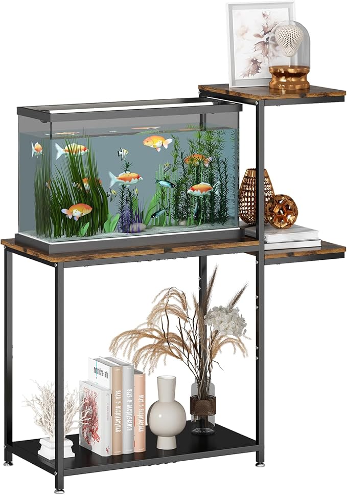 20-25 Gallon Fish Tank Stand, Metal Double Aquarium Stand with Shelf for Fish Tank Accessories Storage, 24.4" x 14" Tabletop Fits Aquarium,Turtle Tank or Reptile Terrariums